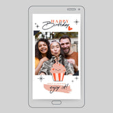 Friends celebrating birthday, digital birthday card on tablet